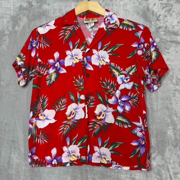 Vintage Winnie Fashion Shirt Womens Small Red Hawaiian Andy Style Short Sleeve - Picture 1 of 8